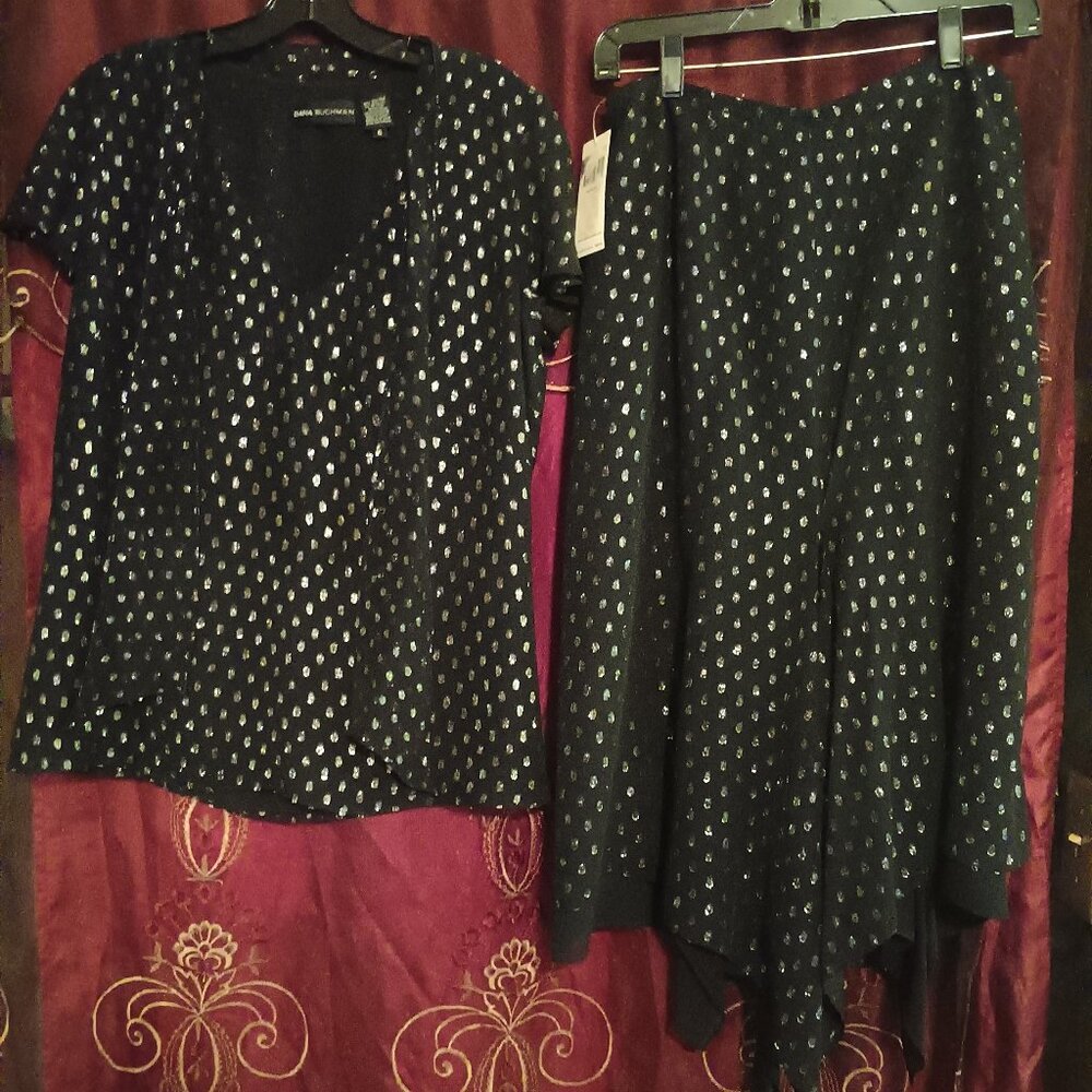 Dana Buchman Black Label Vintage Silver & Black Poka Dot skirt set size 6